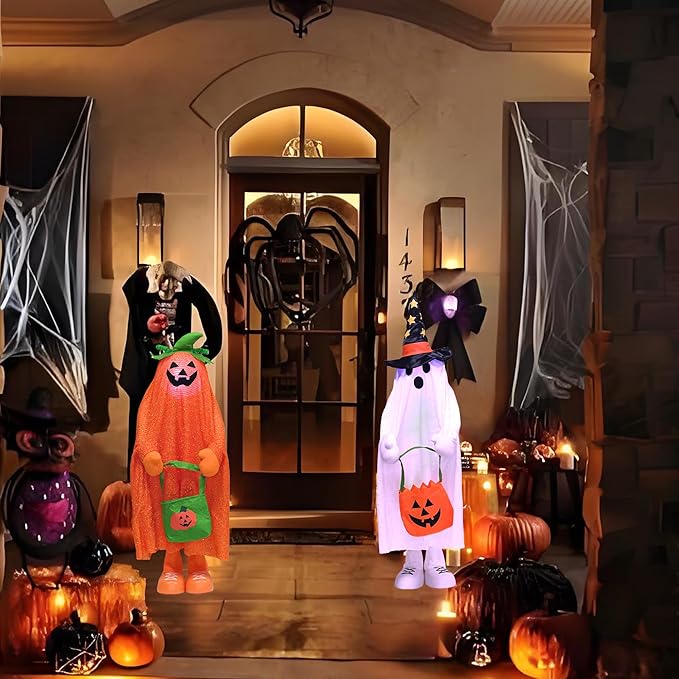 32" Front Porch Light up Halloween Pumpkin Figure Décor, Kit Standing Trick or Treat Indoor and Outdoor Decorations-Pumpkin-Ruum Studio Home