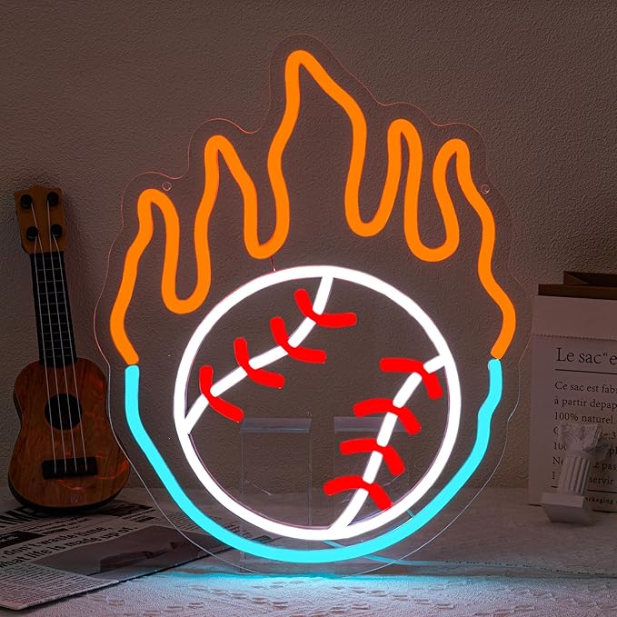 Baseball Neon Sign for Wall Decor Dimmable Baseball On Fire Neon Light Colorful LED Neon Light Sport Neon Signs USB Powered Neon Sign for Bedroom Field Club Man Cave Decoration-Ruum Studio Home