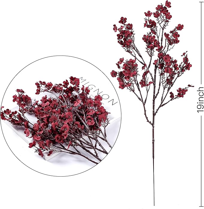 Sggvecsy 15 Pcs Babys Breath Artificial Flowers Gypsophila Bouquets Bulk Real Touch Fake Silk Flowers for Home DIY Floral Arrangement Table Centerpiece Fall Thanksgiving Autumn Decoration (Burgundy)-Ruum Studio Home