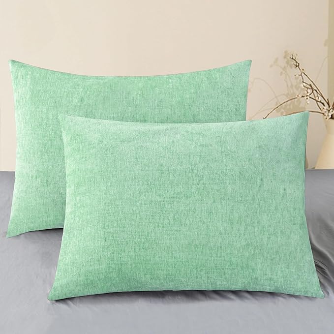 CaliTime Throw Pillow Covers Decorative 20 X 26 Inches Pack of 2 Cozy Chenille Standard Pillow Shams Cases for Couch Sofa Bed Living Room Home Grey Green-Ruum Studio Home