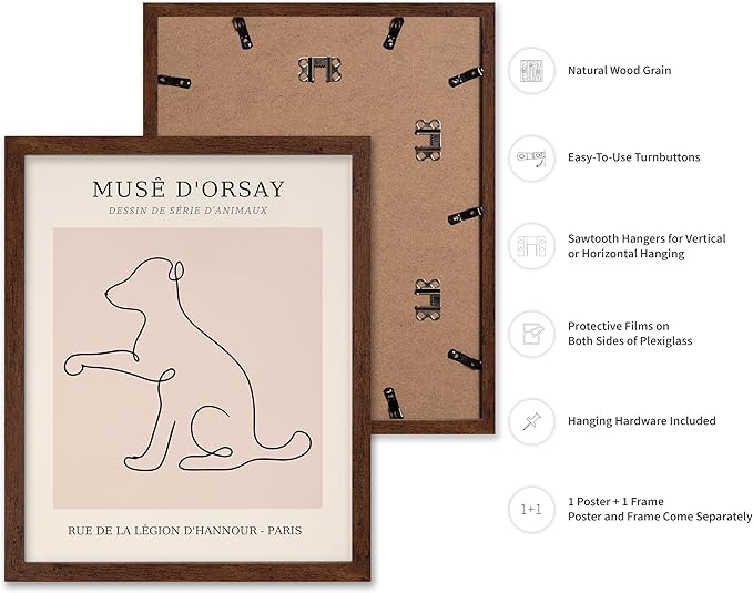 Poster Master Vintage Poster - Retro One Line Dog Drawing Print - Dog Art - Minimal Gift for Men, Women, Animal Lover - Abstract Wall Decor for Home, Office, Bedroom, 11x14 Brown Framed-Ruum Studio Home