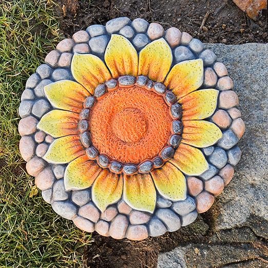 Sunflower Stepping Stones Outdoor Garden - Pavers for Outside Walkway Garden Stones Garden Stepping Stones Outdoor Decorative Stone for Garden 9.5 * 9.5 * 0.7 Inch LC Lcdecohome-Ruum Studio Home