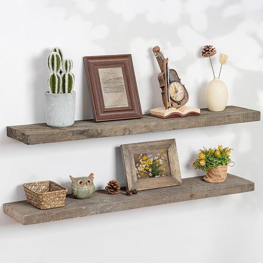 Floating Shelves | 8" Deep Rustic Reclaimed Barnwood Wall Hanging Shelves with Invisible Heavy-Duty Metal Bracket | Wall Mounted | Farmhouse Style | 36 inches, 2 PCs, Distressed Grey-Ruum Studio Home