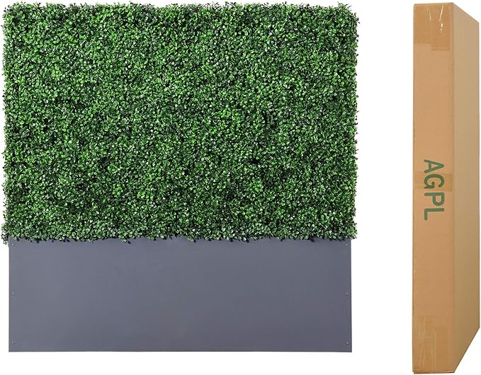 AGPL Upgraded Artificial Boxwood Hedge Wall with Gray Color Planter Room Divider and Privacy Wall Backdrops (48" H 48" W 12" D)-Ruum Studio Home