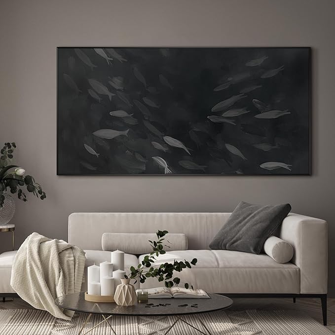 SIGNWIN 24"x46" Extra Large Framed Wall Art Monochrome Fish Silhouettes Illustration for Home Living Room Bedroom Decor (Frame Assembly Required)-Ruum Studio Home