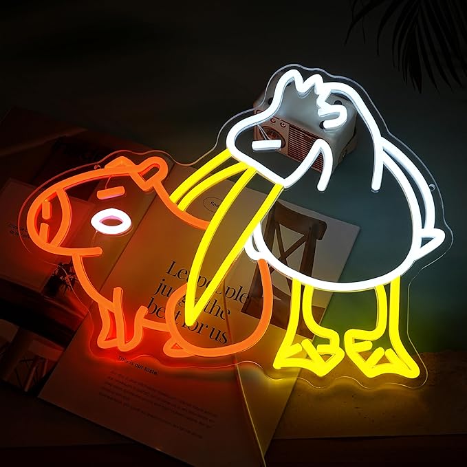 LISIGNVE Capybara Pelican Neon Sign for Wall Decor Funny Capybara Led Neon Light Sign Pelican Neon Light for Children's Room Kindergarten Bedroom Zoo Art Wall Decor(16.5”*12.6”)-Ruum Studio Home