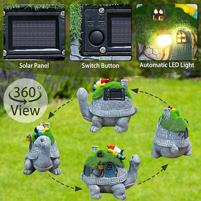 SunGlee Solar Turtles for Outdoors Turtle Solar Light Garden Statue, Cute Tortoise Garden Outdoor Turtle Decor for Patio Lawn Yard Gifts for Mom Grandma Housewarming Birthday-Ruum Studio Home