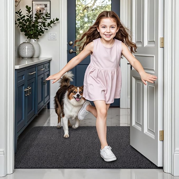 LUMI Front Door Mat 24x36, Super Absorbent Washable Doormat, Non Slip Dirt Trapper Inside Floor Mats for Entrance, Entryway, Patio,Black Mixed Gray-Ruum Studio Home