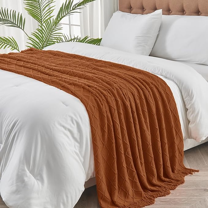 inhand Knitted Throw Blanket for Couch and Bed, Soft Living Room Home Decor Knitted Blanket with Tassel, Outdoor Lightweight Breathable Summer Blanket, Farmhouse Warm Woven Decorative, 50"x60"-Ruum Studio Home