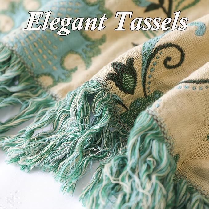 Snycler Boho Throw Blanket for Bed - 100% Cotton Ultra Soft Rustic Quilt - Blue Boho Floral Printed Farmhouse Decor Bed Blankets, 80"×90" All Season Rustic Throw for Sofa Couch Chair-Ruum Studio Home