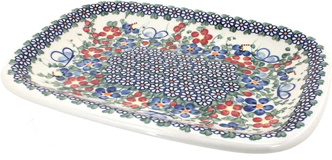 Blue Rose Polish Pottery Garden Butterfly Medium Rectangular Serving Platter-Ruum Studio Home