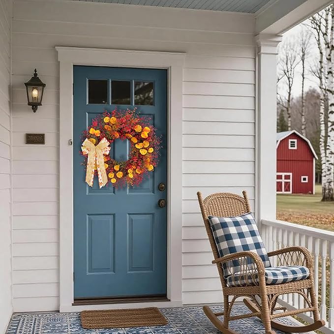 CYANBLOOM Fall Front Door Wreath: 24 Inch Large Burgundy Boxwood Eucalyptus Wreaths with Maple Bow for Rustic Farmhouse Decor - Weatherproof Outdoor Indoor All Season - Thanksgiving Halloween Decor-Ruum Studio Home