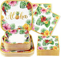 Grencian 200Pcs Hawaiian Luau Party Decorations Aloha Tropical Hibiscus Floral Luau Plates and Napkins Palm Leaf Tableware Sets for Summer Holiday Hawaiian Birthday Dinner Party Supplies Serves 50-Ruum Studio Home
