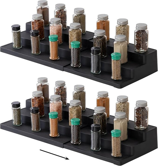SIMPLEMADE 3-Tier Spice Rack Organizer - Versatile Storage Shelf for Kitchen, Bathroom, Bedroom & Office, Set of 2, Expandable Black-Ruum Studio Home