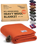 Woolly Mammoth Woolen Company Merino Wool Blanket - 66" x 90", 4 lb Orange - Heavyweight Insulated & Breathable Outdoor Throw Blanket for Camping, Hiking & Emergency Use-Ruum Studio Home