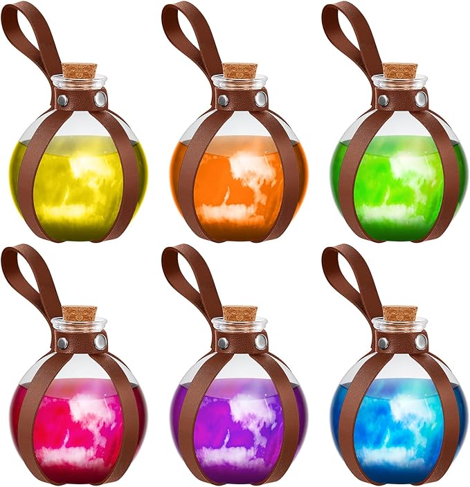 Patelai 6 Pcs Halloween Glass Potion Bottles with Belt Cork Renaissance Witch Costume Accessories Witch Props Potion Bottle for Halloween Party Decor Cosplay DIY Crafts Gift (Brown)-Ruum Studio Home