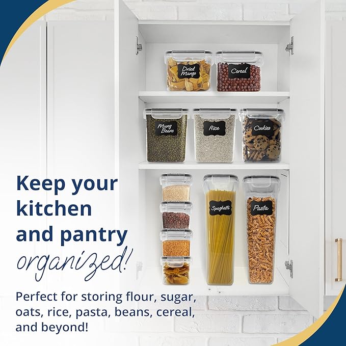 Reli. Airtight Food Storage Containers with Lids (16 Sets) | Kitchen Organizers and Storage Pantry Organizers | BPA Free Plastic Food Containers | Super Variety Pack w/Measuring Cup, 18 Labels, Pen-Ruum Studio Home