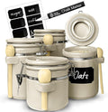 Home Intuition 4-Piece Ceramic Kitchen Canisters Set, Airtight Containers with Wooden Spoons Reusable Chalk Labels and Marker for Sugar, Coffee, Flour, Tea (Off White)-Ruum Studio Home