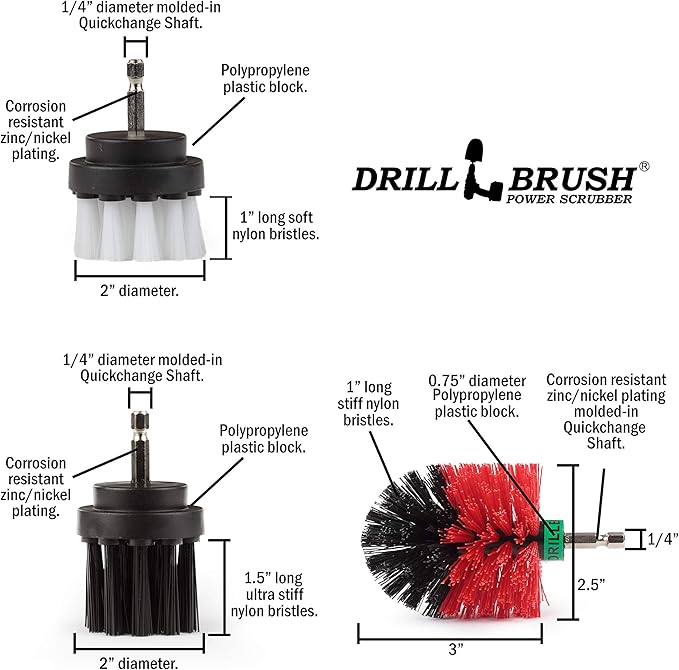 The Ultimate Drill Brush Cleaning Supplies Kit - Bathroom Accessories - Shower Cleaner - Bath Mat - Kitchen Accessories - Grout Cleaner - Dish Brush Set - Stove, Oven, Sink, Outdoor Drill Scrubber-Ruum Studio Home