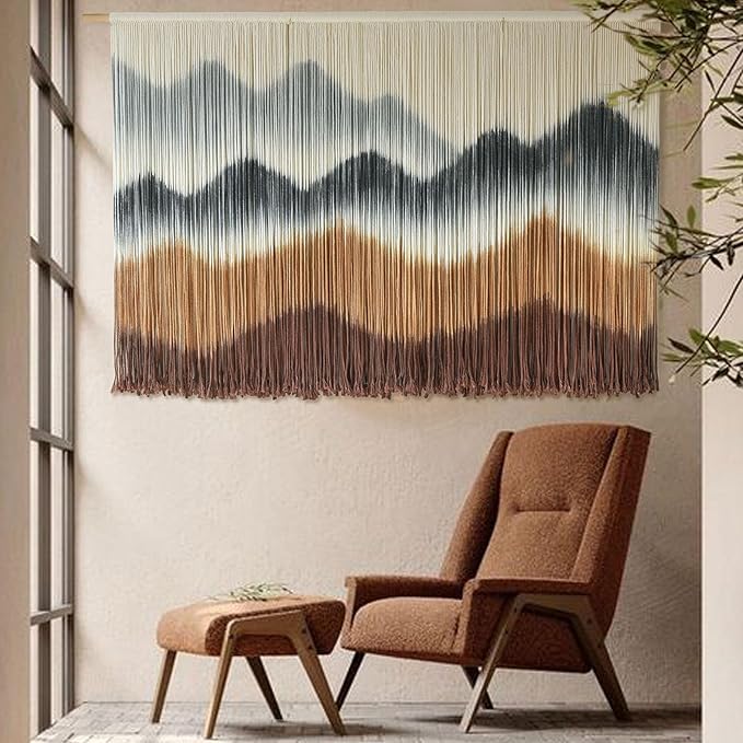 Macrame Wall Hanging Mountain Wall Art Dip-Dyed Macrame Wall Decor Modern Wall Decor Fiber Wall Art Craftsmanship 57" Wx35"L-Ruum Studio Home