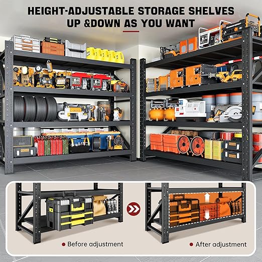 3000LBS Storage Shelves,48" W Garage Shelving Heavy Duty Metal Adjustable Garage Shelves, Shelving Units Industrial Shelving for Warehouse,48" W x 24" D x 69" H,Black-Ruum Studio Home