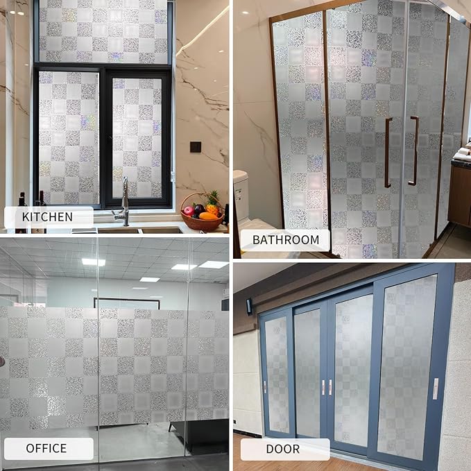 Window Film Privacy Day and Night with Installation Tools, Static Cling Glass Film Ideal for Home Shower Office Glass Door (White, 17.5X196.9 Inch)-Ruum Studio Home