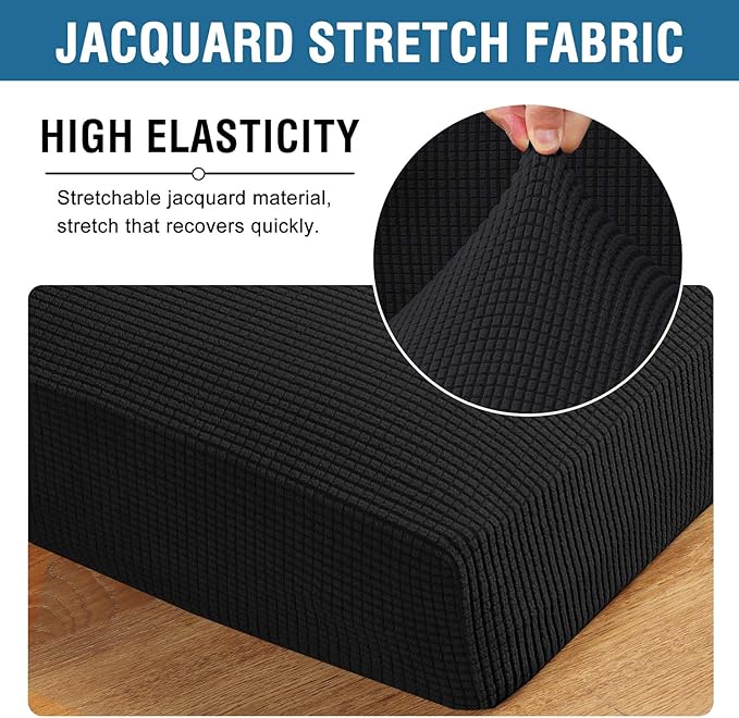 H.VERSAILTEX Super Stretch Individual Seat Cushion Covers Sofa Covers Couch Cushion Covers Slipcover Sets Thick Jacquard Textured Twill Fabric (2 Piece Medium Sofa Cushion Covers, Black)-Ruum Studio Home