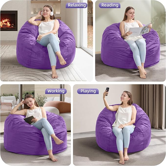 Hobestluk 3FT Bean Bag Chair Giant Bean Bag Chairs for Adults Large Bean Chairs with Removable Cover, Beanbag Chair with Filler, Adult Bean Bag Chairs for Living Room, Bedroom-Ruum Studio Home