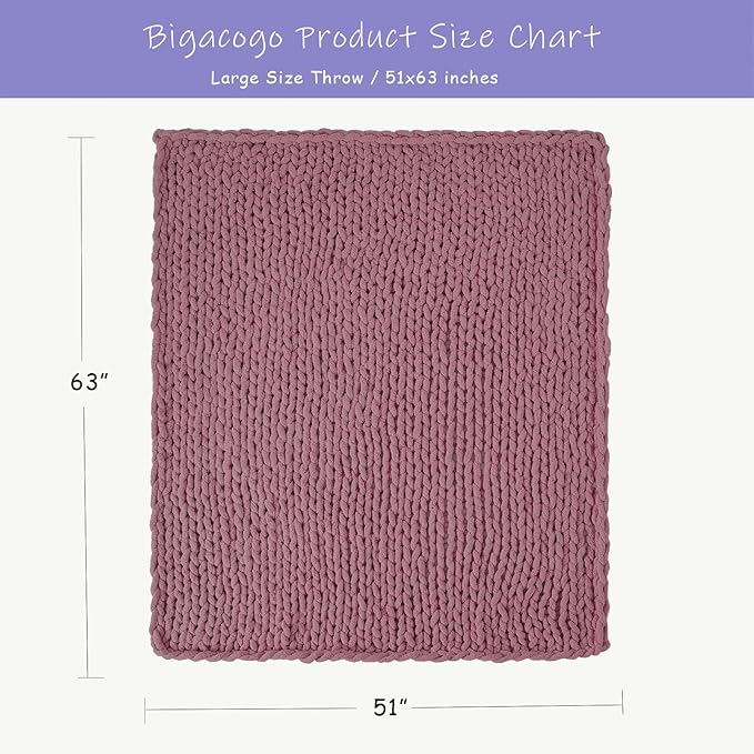 Bigacogo Chunky Knit Throw Blanket for Couch, 51x63 inches, 100% Hand Knitted with Thick Jumbo Chenille Yarn, Cozy Soft Large Rope Knot Cable Crochet Blankets for Sofa Bed Living Room, Burnt Rose-Ruum Studio Home