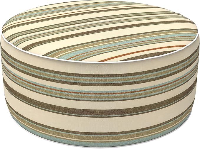LVTXIII Outdoor Inflatable Ottoman, Fade-Resistant Round Footrest Stool D31”x H14”, Portable Patio Pouf for Garden Camping or Home Use, Stripe Onyx-Ruum Studio Home