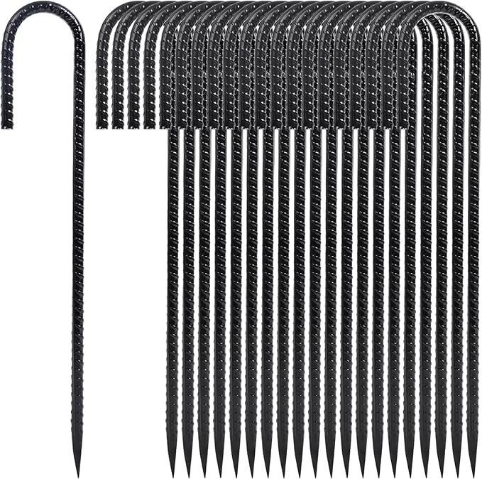 12 Inch Heavy Duty Rebar Stakes, 20-Pack Galvanized Steel J Hook Tent Stakes for Outdoor Decorations, Inflatables, Fencing, Gardening, Gazebo and Swing Set Anchors-Ruum Studio Home