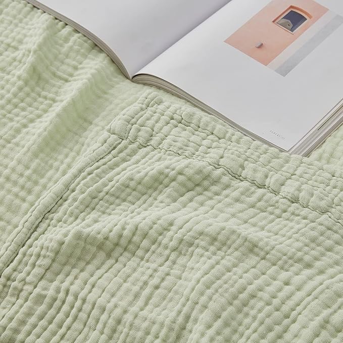 EMME Cotton Throw Blanket for Couch Soft Muslin Blankets 50"x60" Lightweight Breathable Blanket All Season Gauze Blanket, Mint Green-Ruum Studio Home