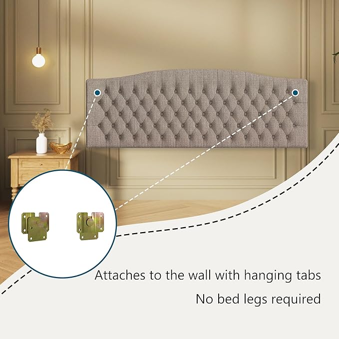 Linen Upholstered Headboard King/Cal King Size Latest Model Wall Mount, Bed Frame Mount, Featuring High-Density Sponge Padding, Luxury Texture Easy Assembly Comfort and Style-Linen-Ruum Studio Home