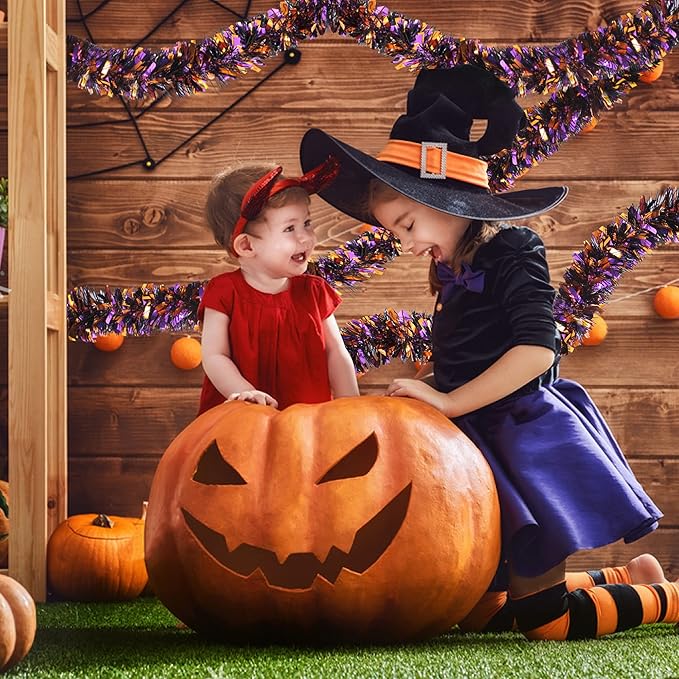 SAOROPEB 4 Pieces 26.4 Ft Halloween Tinsel Garland Metallic Shiny Twist Garland Hanging Decorations for Halloween Party Indoor and Outdoor Decor - Black Orange and Purple-Ruum Studio Home