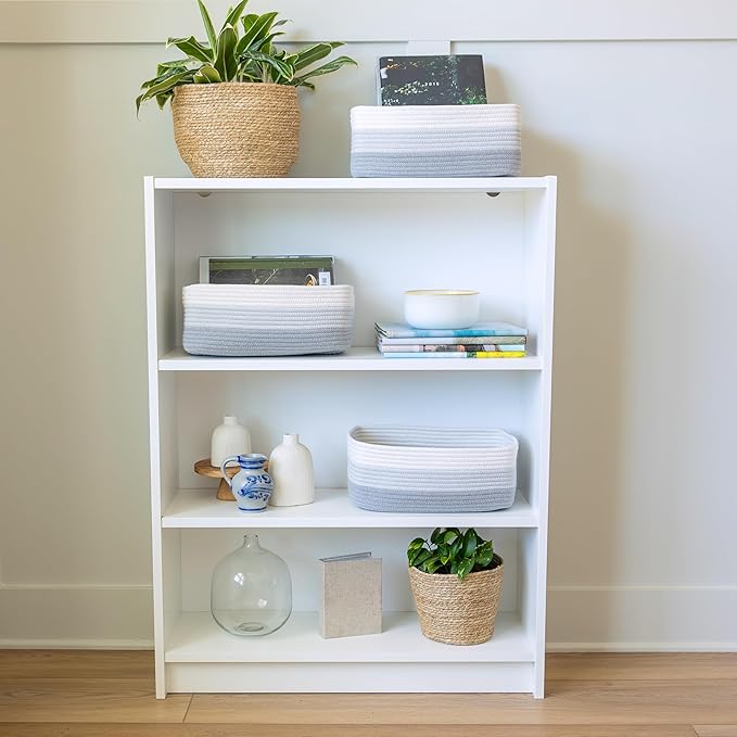 NaturalCozy 13.5”x8.5”x5.5” Rectangle Storage Baskets for Shelves 3 Pack | Cotton Rope Woven Small Baskets for Organizing | Small Storage Bins for Nursery, Bathroom, Closet, Shelf, Decorative-Ruum Studio Home