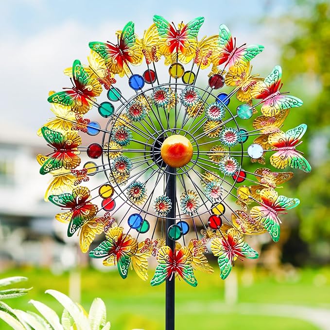 Lairander Butterfly Outdoor Wind Spinners, 84'' Large Garden Wind Spinner, Metal Yard Art Wind Sculptures & Spinners, Garden Decor for Outside Yard Ornaments Clearance Gift for Family-Ruum Studio Home