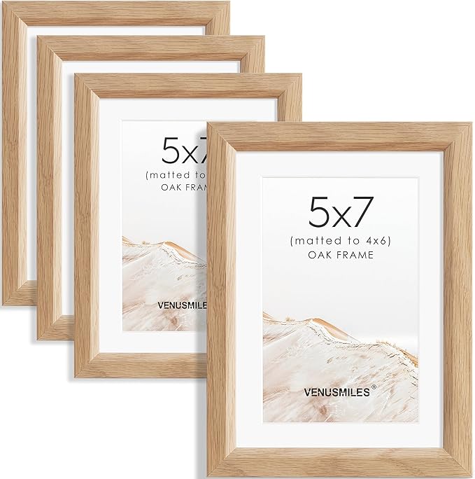 5x7 Picture Frame Set of 4 Natural Solid Oak Photo Frames with 4x6 Removable Mat Wall Hanging Large Handcrafted Frame with HD Plexiglass Wall and Tabletop Display Large Poster Frame-Ruum Studio Home