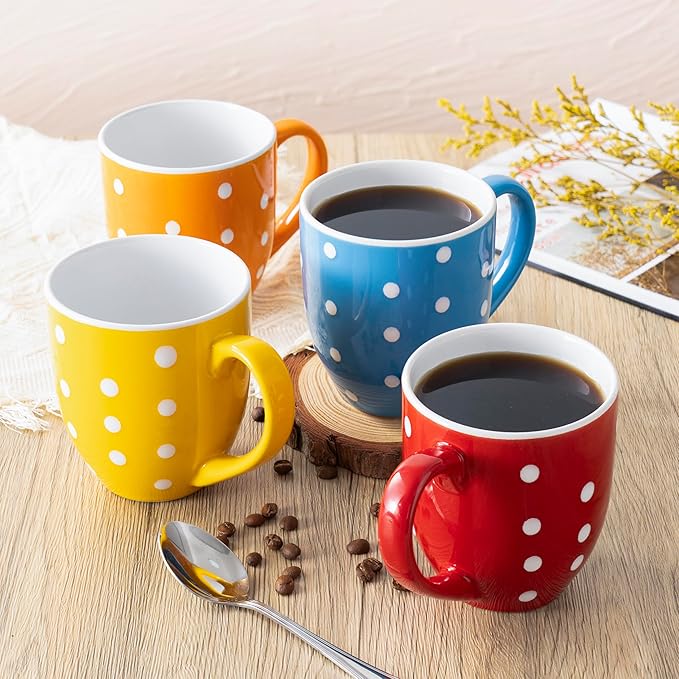 bestone Coffee Mugs Set of 6，17 oz Large Coffee Mugs, Ceramic Mugs with Handles,etc Coffee Mugs, Cups for Coffee Cereal Latte ，Microwave & Dishwasher safe，Vibrant Colors-Ruum Studio Home