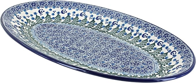 Blue Rose Polish Pottery Evergreen Magic Oval Platter-Ruum Studio Home