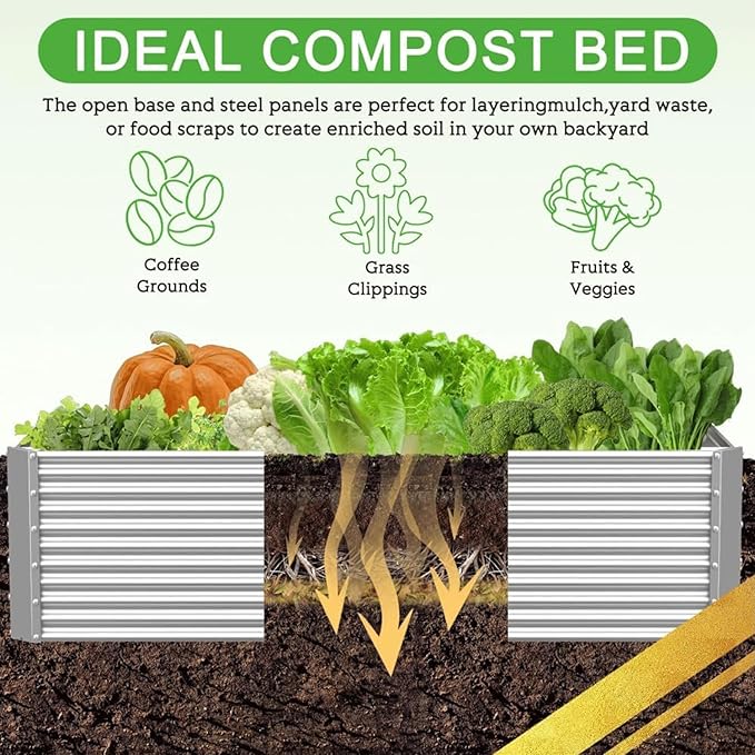 2 Pack 8x4FT Tall Galvanized Raised Garden Bed Outdoor,Metal Garden Bed for Vegetables,Steel Raised Beds for Gardening,Above Ground Garden Box for Flower-Y2G-Ruum Studio Home