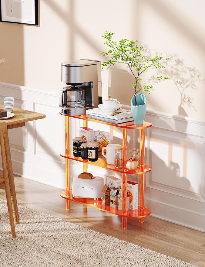 Clear Bookshelf, Acrylic Bookcase with Open Book Shelf for Office Living Room Bedroom (3 Tier Orange)-Ruum Studio Home