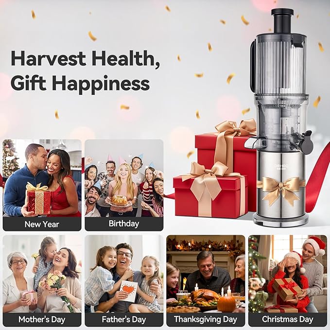 Juicer Machines, Cold Press Juicer with 5.0” Large Feed Chute Fit Whole Fruits & Vegetables, Stainless Steel Masticating Juicer With Pulp Seperation, 99% Juice Purity, 200W Quiet Motor, Easy to Clean-Ruum Studio Home