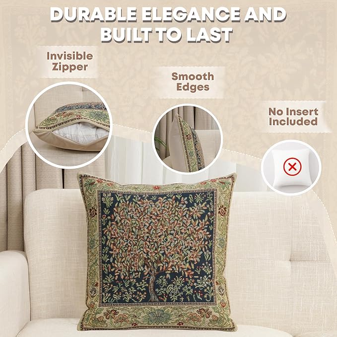 Charlotte Home Furnishings Throw Pillow Covers 16x16 in, Green Pastel Decorative Couch Pillow Cover, Boho Decor European Tapestry Cushion Cases, Living Room Cozy Home Decor, Jacquard Woven Soft Cotton-Ruum Studio Home