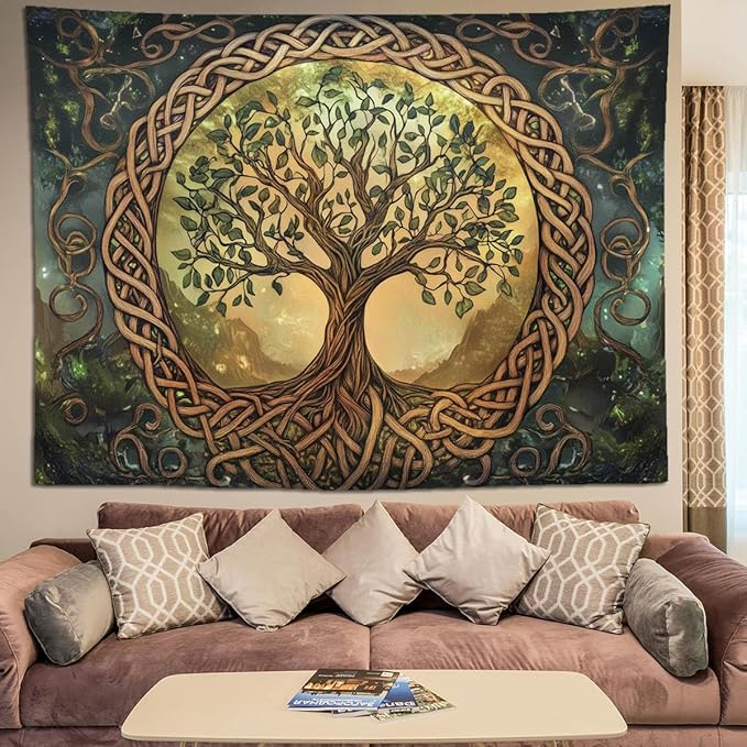 keowhsf Tree of Life Tapestry – Fantasy Forest Nature Landscape Wall Art with Mystic Green Aesthetic, Large Wall Hanging for Bedroom, Living Room, Home Decor-Ruum Studio Home