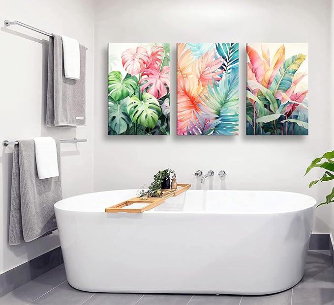 3pcs Framed Tropical Botanical Canvas Wall Art Monstera Leaves Posters Botanical Prints Bohemian style Wall Decor Pictures Palm Leaves Paintings for Bathroom living room Decoration-Ruum Studio Home