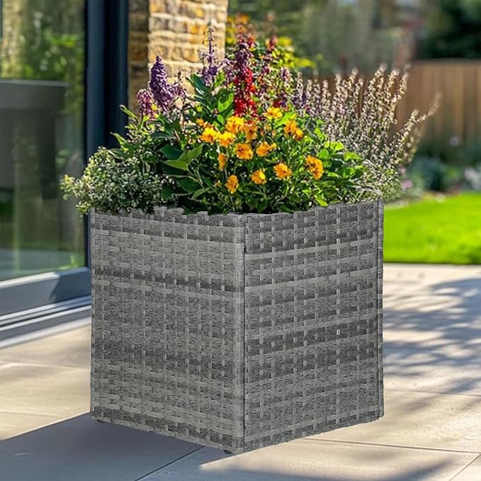 LEWIS&WAYNE Large Square Planter Box Handmade Wicker Tall Planters for Outdoor Plants with Removable Liners Modern Planter for Indoor Outdoor Garden Patio Front Porch - Gray, 17''x17''x18''-Ruum Studio Home