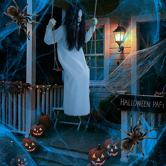 Halloween Decorations Outdoor Indoor Haunted Swinging Girl, Scary Ghost on Swing for Yard Porch, Creepy Motion Easy to Hang-Ruum Studio Home