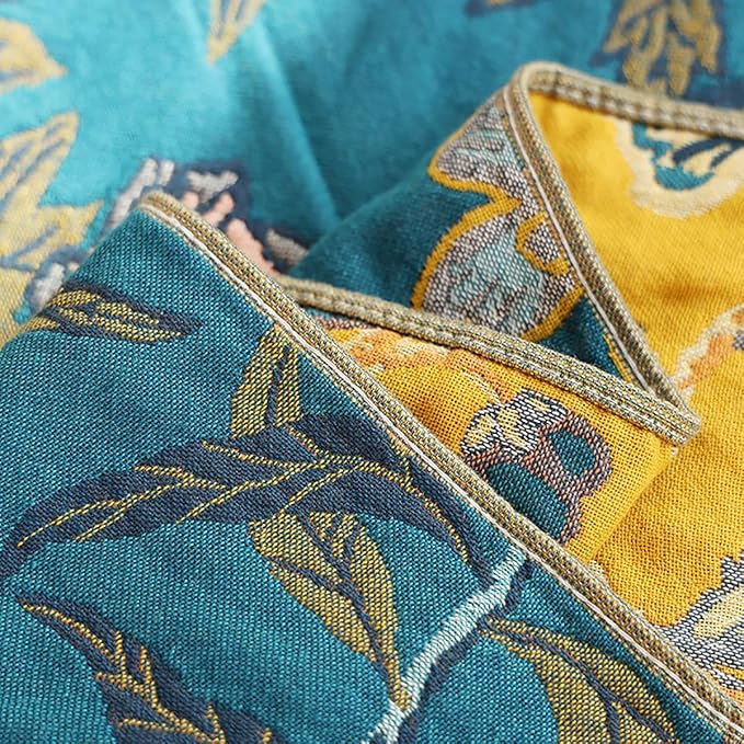 Boho Muslin Blanket for Adults 4-Layer Gauze 80 x 90 Inches Soft Cozy 100% Cotton Summer Cooling Blanket Floral Decor for Sofa Bed Coverlet Both Sides (Flowr Branch Teal, 80 x 90 in)-Ruum Studio Home