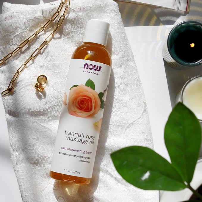 NOW Foods Solutions, Tranquil Rose Massage Oil, Body Moisturizer for Dry Sensitive Skin, Promotes Healthy-Looking Skin, 8-Ounce-Ruum Studio Home