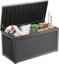 260 Gallon Large Resin Deck Box, Lockable Outdoor Storage Box for Patio Cushions Storage Furniture,Garden Tools, Pool Supplies, Weatherproof and UV Resistant-Black Rattan (260 Gallon)-Ruum Studio Home